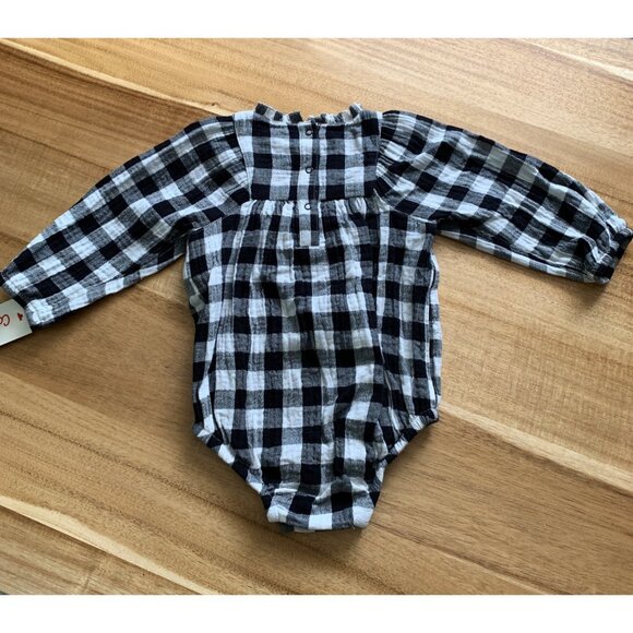 Cat & Jack Baby Girls Black Plaid Bodysuit With Floral Embroidery - Picture 7 of 11